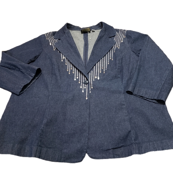 NWOT Plus Size Bob Mackie Bedazzled Blue Denim Jacket/Blazer Women's Sz 2X - Picture 1 of 4